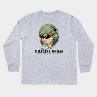 Proud Military Woman  V3  (light tees) Kids Long Sleeve T-Shirt